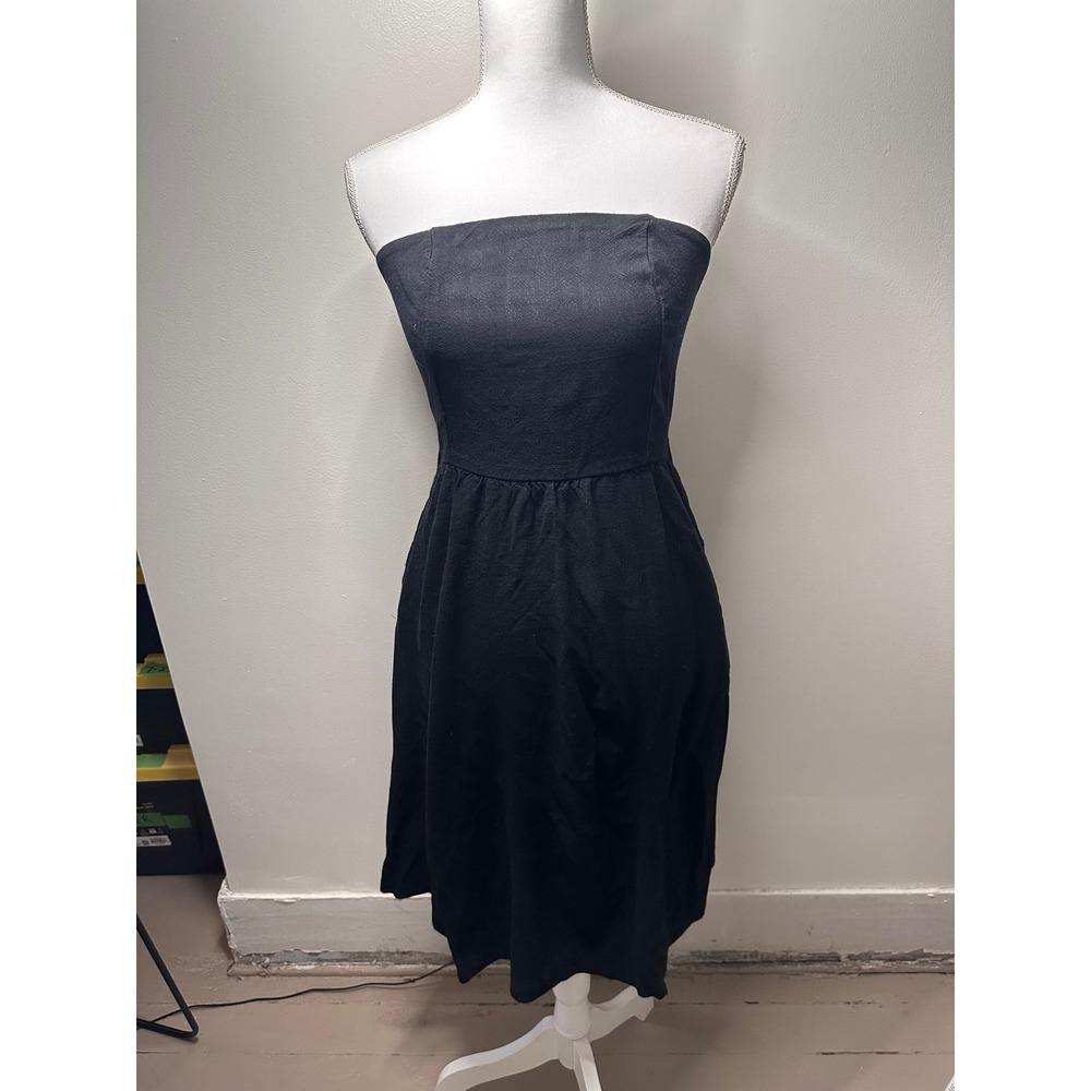 Monteau Los Angeles Black Strapless Linen Blend Midi Dress with Pockets Size M